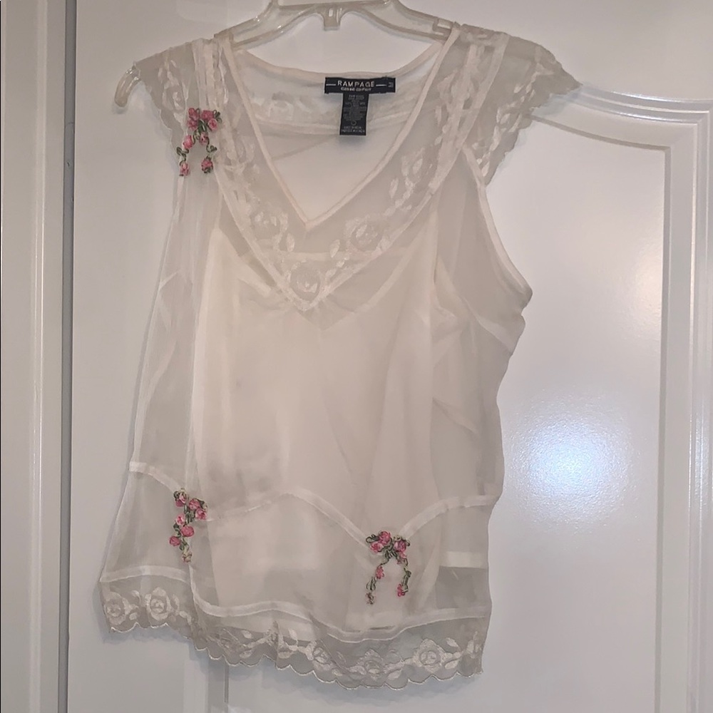 Rampage White Lace Trim Top